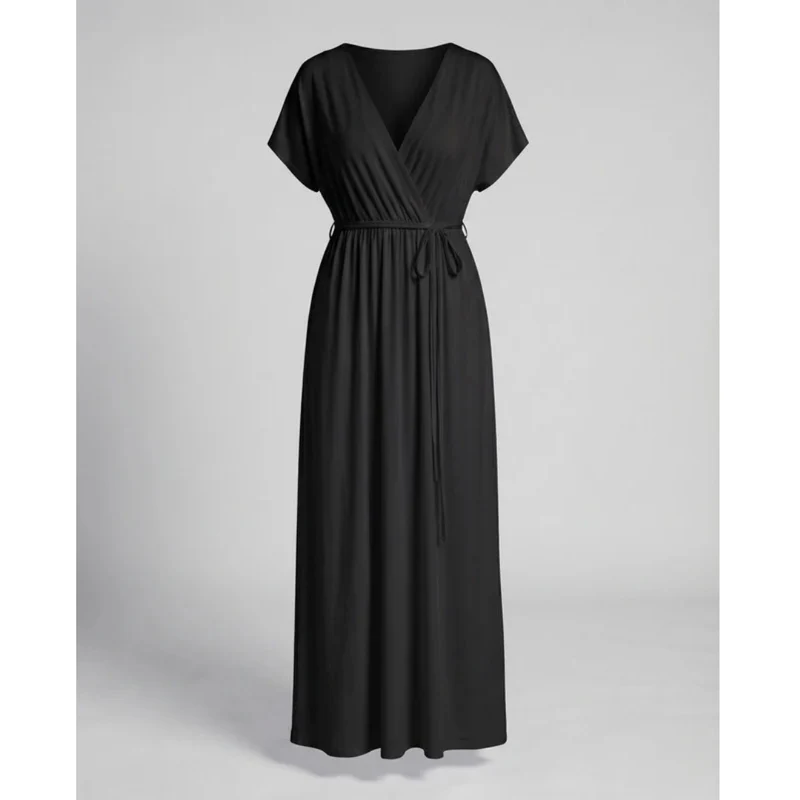 Sabina | Damen Maxikleid für Große Größen mit V Ausschnitt, langen und Gürtel