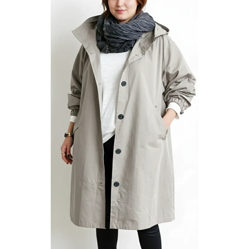 Nadine | Damen Winterjacke für Große Größen mit Kapuze und Trench Stil