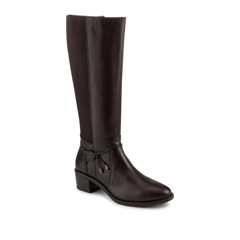 Block Heel Leather Stretch Calf Long Boots - RNB42011 / 327 941 - Dark Tan
