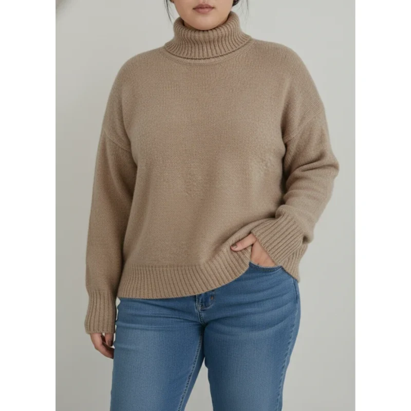 Amelie | Damen Rollkragenpullover für Große Größen mit weichem Strick und Langarm