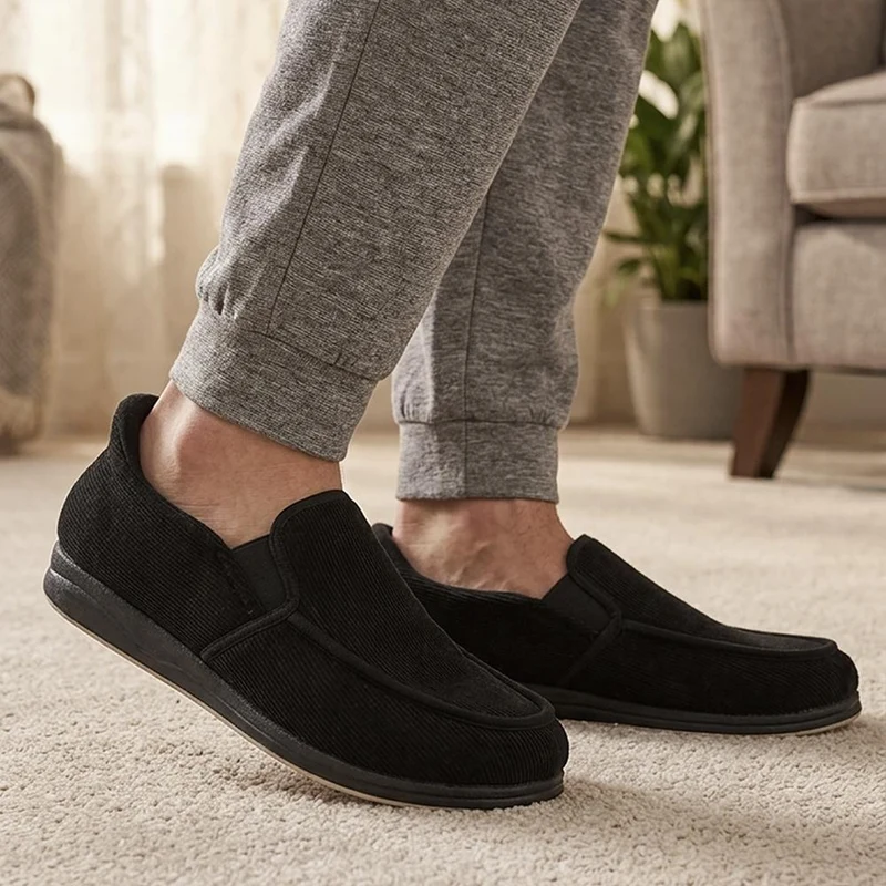 Easy Step In Extra Wide Corduroy Slippers - QING42009 / 327 900 - Black