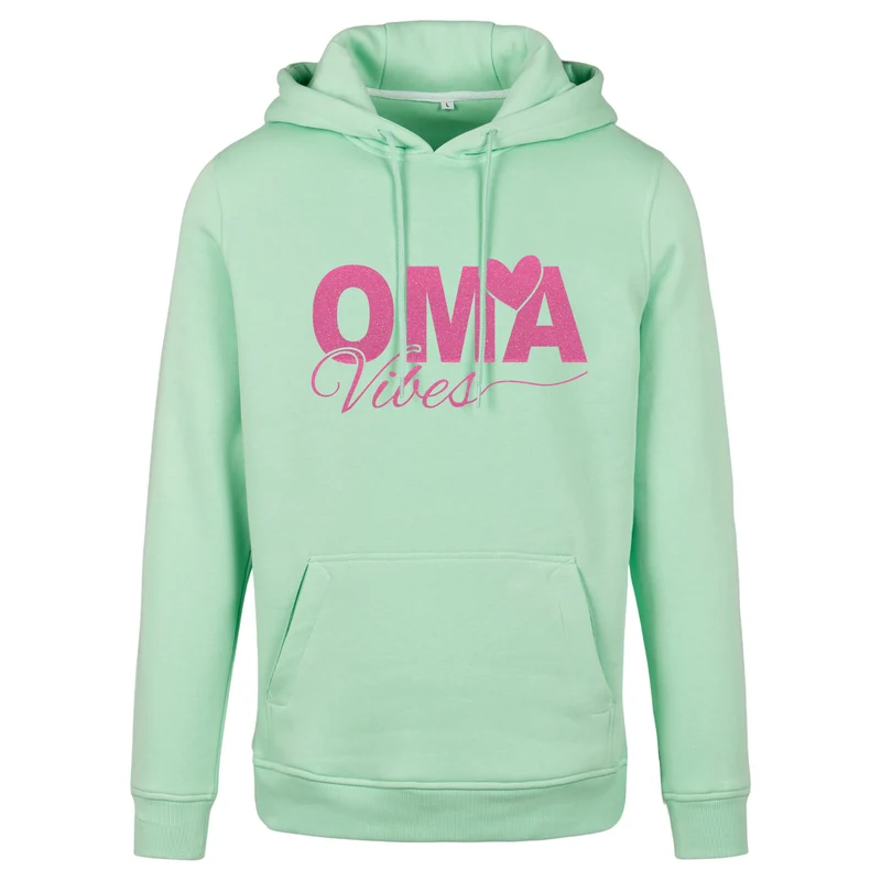 Hoodie - Oma Vibes - Druck Neon Rosa Glitter - verschiedene Farben zur Auswahl