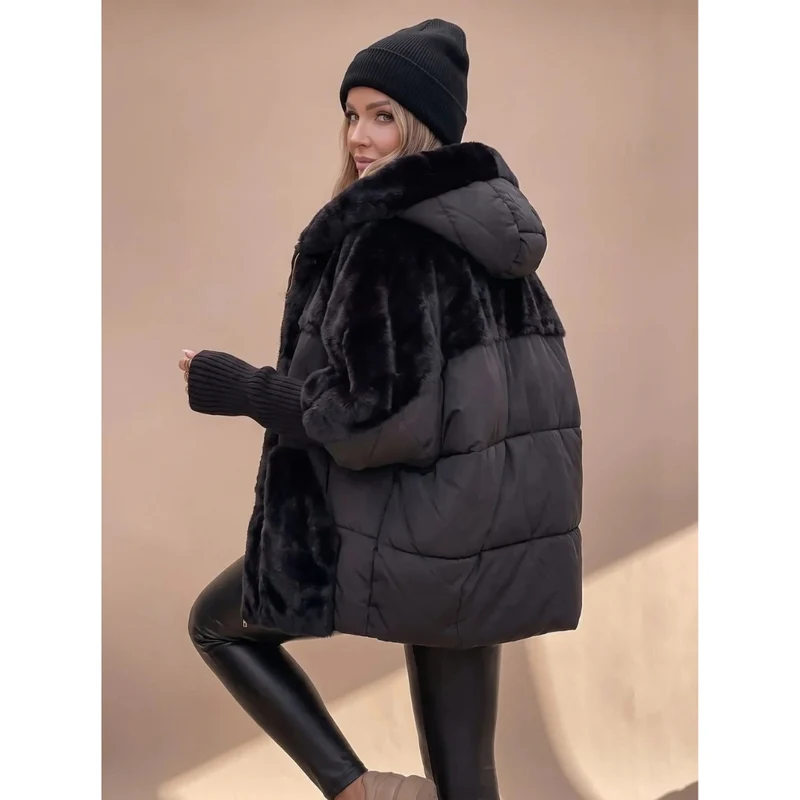 Ariane | Damen Winterjacke mit Plüsch, Kunstfell und Kapuze