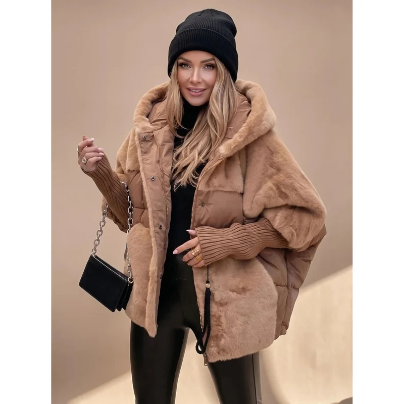 Ariane | Damen Winterjacke mit Plüsch, Kunstfell und Kapuze