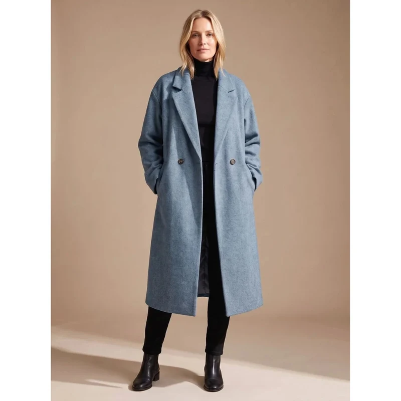Ellen | Damen Lange Winterjacke im klassischen Stil mit Revers