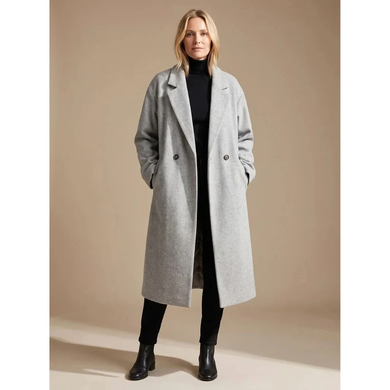 Ellen | Damen Lange Winterjacke im klassischen Stil mit Revers