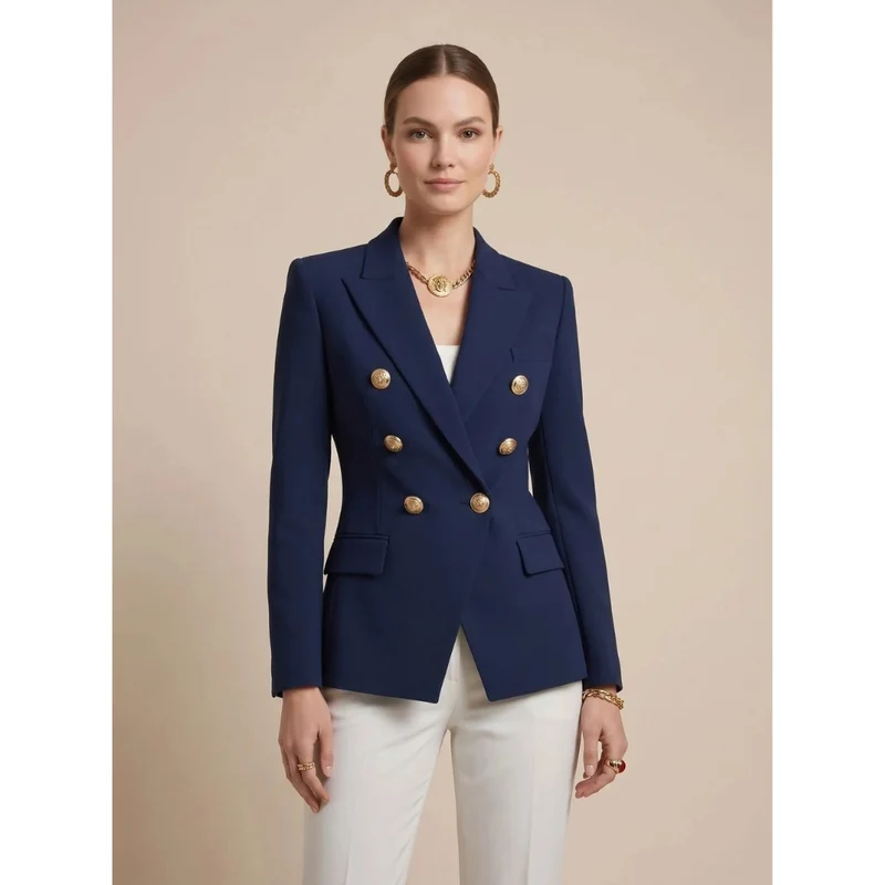 Henriette | Damen Zweireiher Blazer mit goldenen Knöpfen
