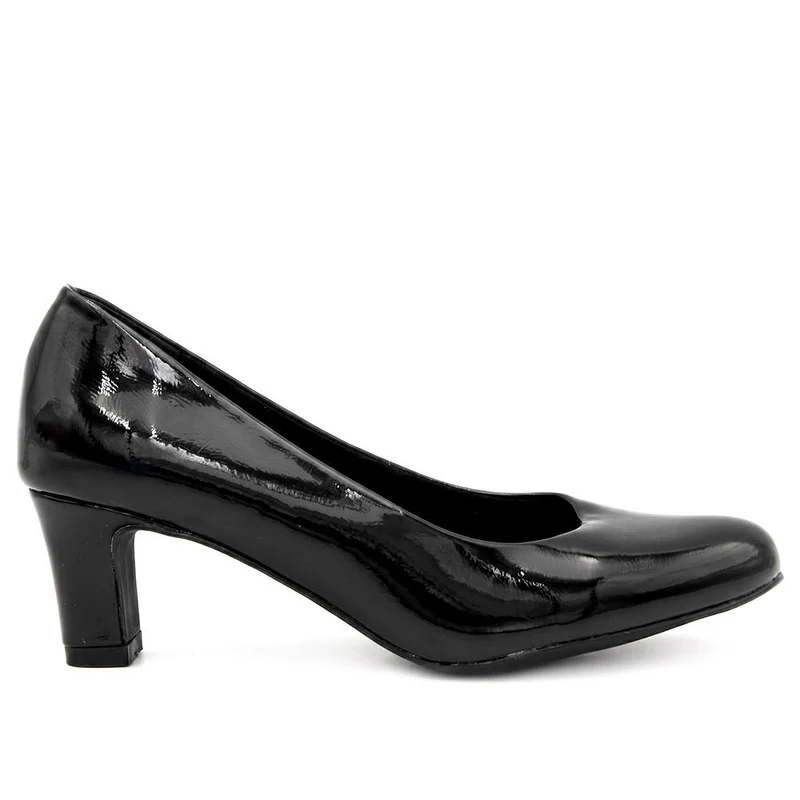 Elegant Stacked Heel Court Shoes - WBINS44018 / 330 013 - Black Patent