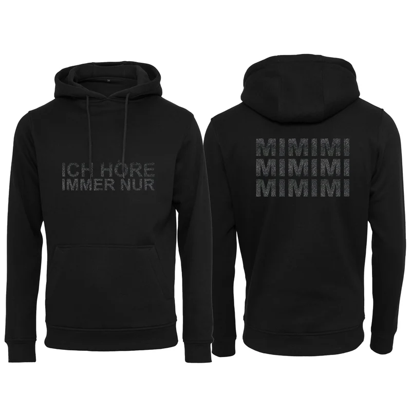 Hoodie - MiMiMi - Druck Schwarz Glitter - verschiedene Farben zur Auswahl