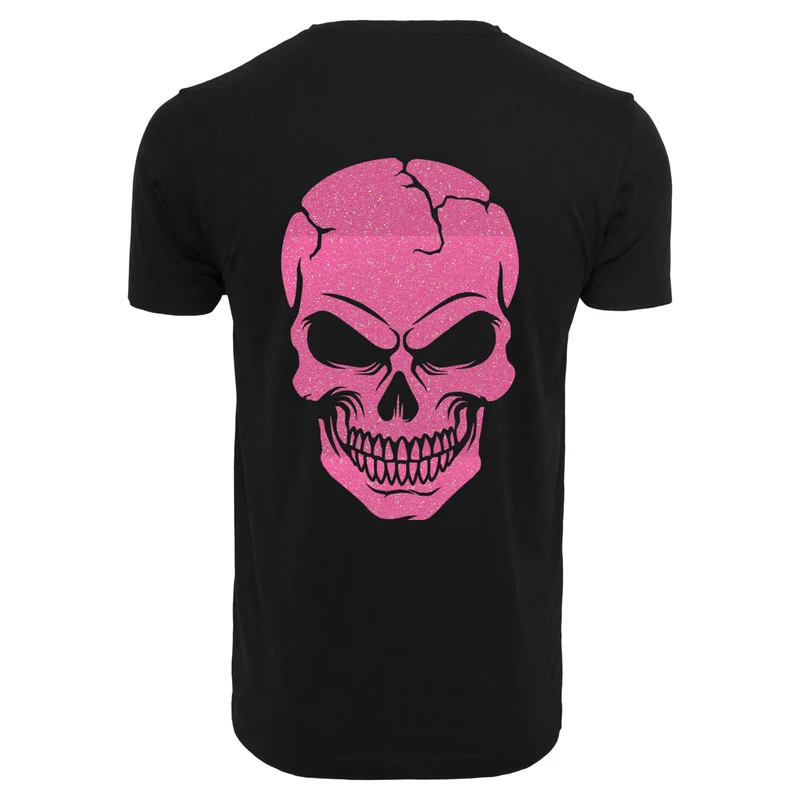 T-Shirt Shirt - Skull Head Glitzer Neon Rosa Druck - verschiedene Farben zur Auswahl