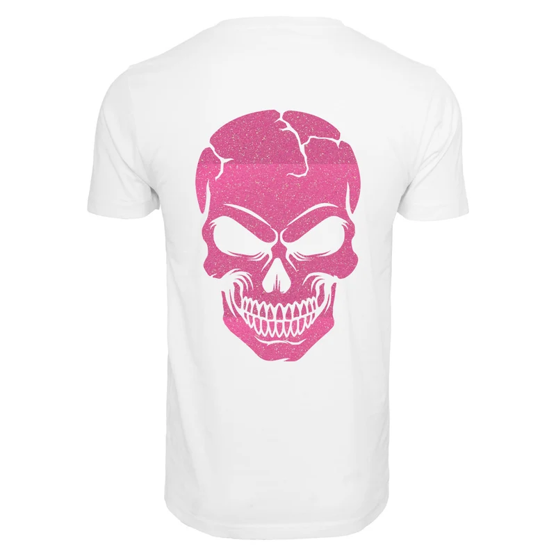 T-Shirt Shirt - Skull Head Glitzer Neon Rosa Druck - verschiedene Farben zur Auswahl