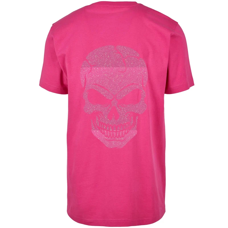 T-Shirt Shirt - Skull Head Glitzer Neon Rosa Druck - verschiedene Farben zur Auswahl