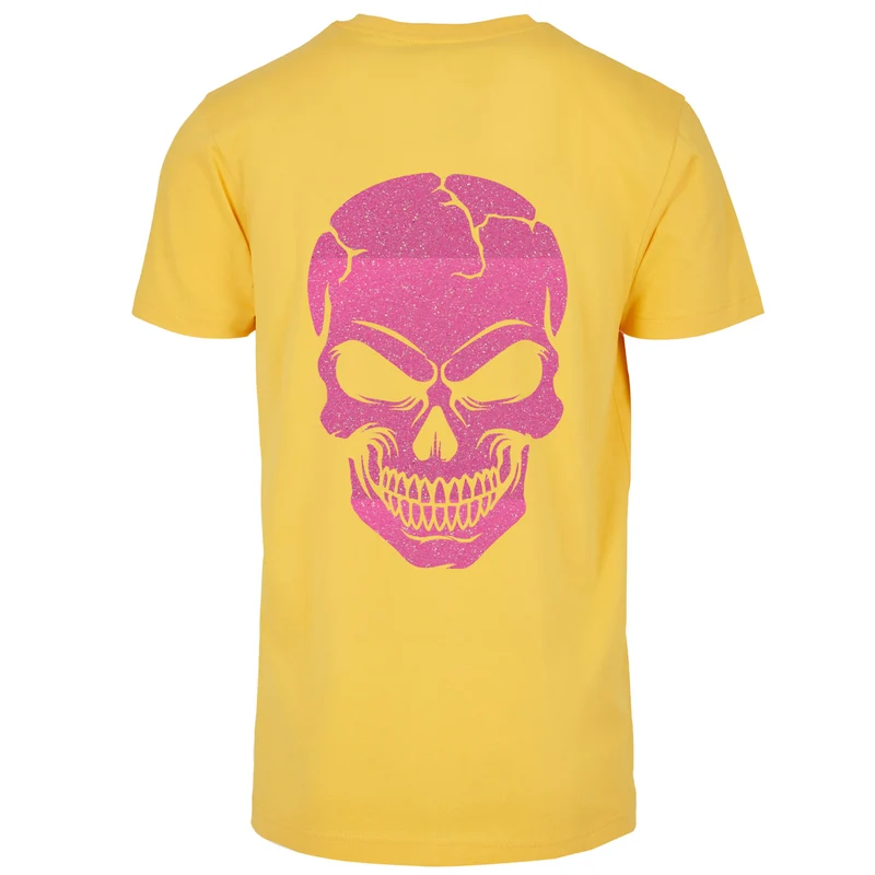 T-Shirt Shirt - Skull Head Glitzer Neon Rosa Druck - verschiedene Farben zur Auswahl