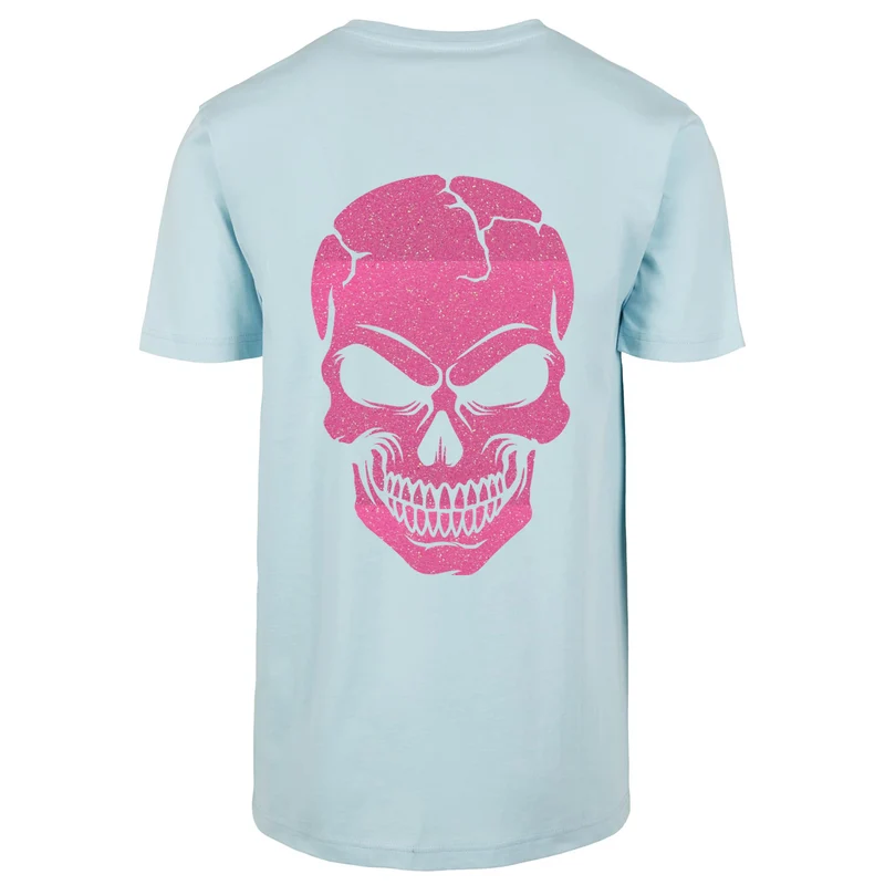 T-Shirt Shirt - Skull Head Glitzer Neon Rosa Druck - verschiedene Farben zur Auswahl