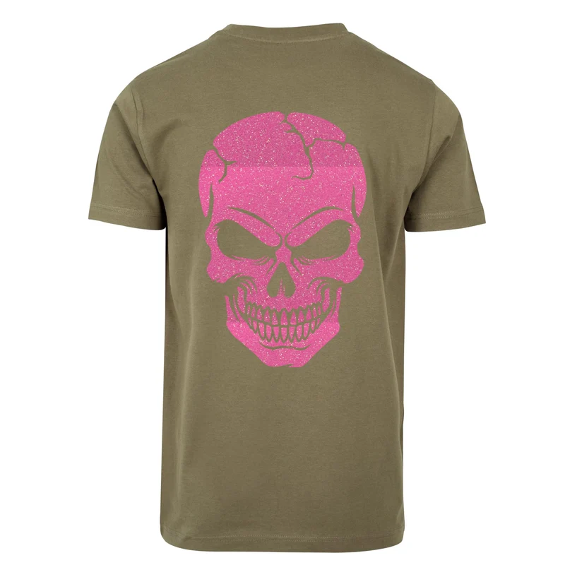 T-Shirt Shirt - Skull Head Glitzer Neon Rosa Druck - verschiedene Farben zur Auswahl