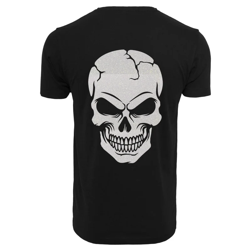 T-Shirt Shirt - Skull Head Glitzer Weiß Druck - verschiedene Farben zur Auswahl