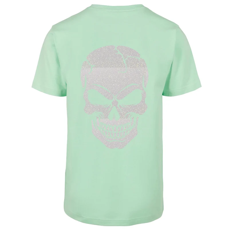 T-Shirt Shirt - Skull Head Glitzer Weiß Druck - verschiedene Farben zur Auswahl