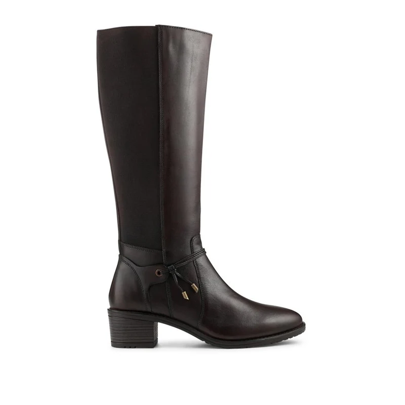 Block Heel Leather Stretch Calf Long Boots - RNB42011 / 327 941 - Dark Tan
