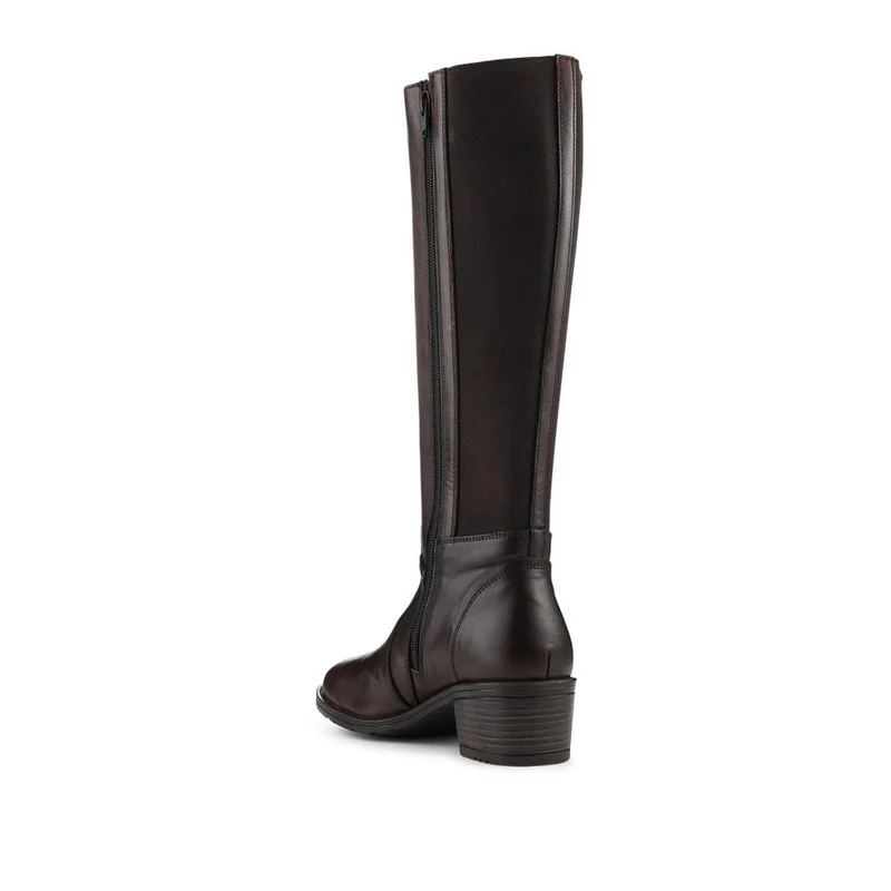 Block Heel Leather Stretch Calf Long Boots - RNB42011 / 327 941 - Dark Tan