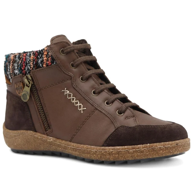 Loretta Leather Knitted Cuff Chukka Boots - HAK42004 / 328 442 - Brown