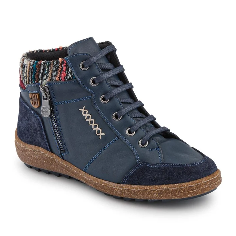 Loretta Leather Knitted Cuff Chukka Boots - HAK42004 / 328 442 - Navy