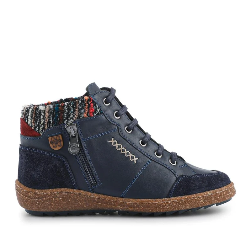 Loretta Leather Knitted Cuff Chukka Boots - HAK42004 / 328 442 - Navy
