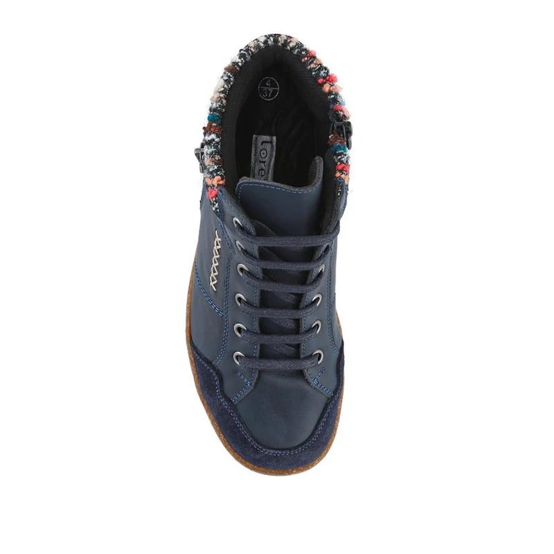 Loretta Leather Knitted Cuff Chukka Boots - HAK42004 / 328 442 - Navy