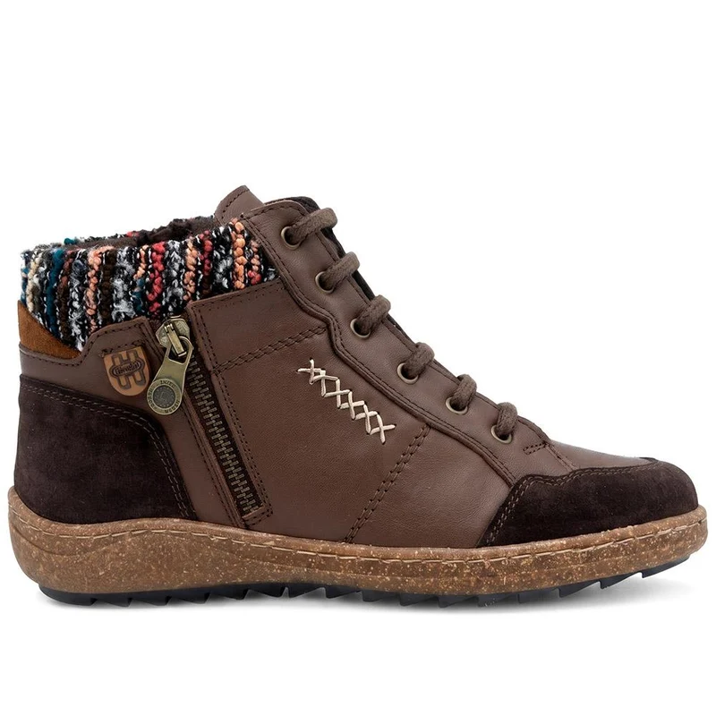 Loretta Leather Knitted Cuff Chukka Boots - HAK42004 / 328 442 - Brown