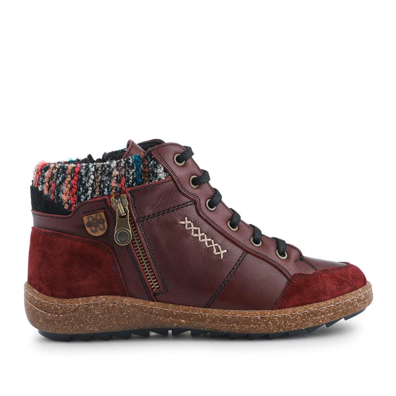 Loretta Leather Knitted Cuff Chukka Boots - HAK42004 / 328 442 - Burgundy