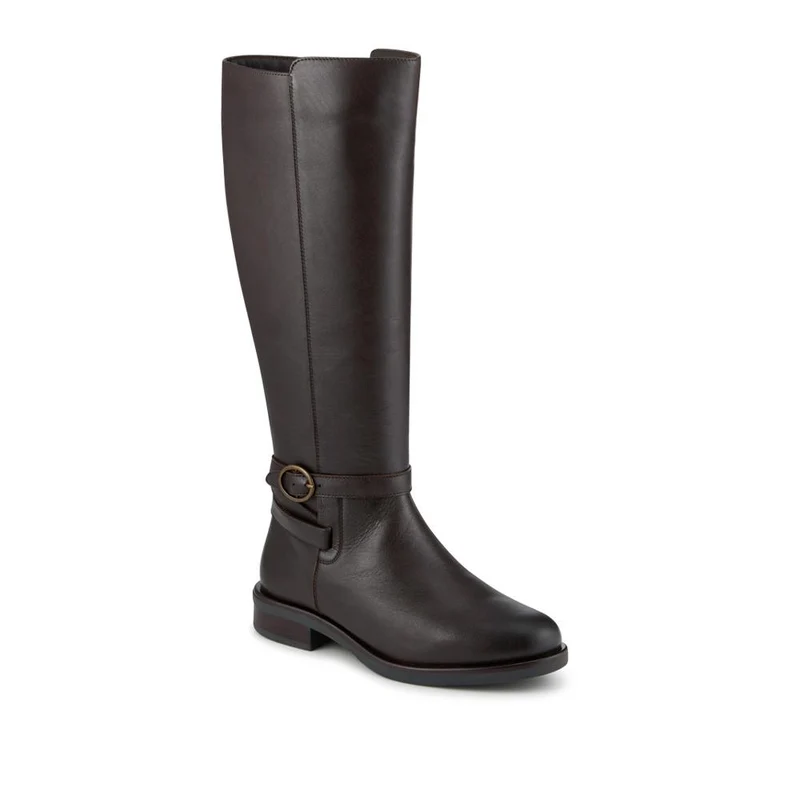 Wide Fit Leather Long Boots With Buckle Detail - PRFEM42014 / 328 626 - Chocolate