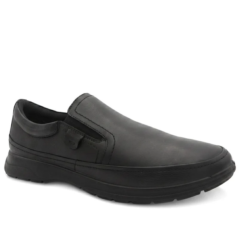 Wide Fit Leather Elastic Fit Slip On Shoes - PADDDIN44007 / 330 099 - Black