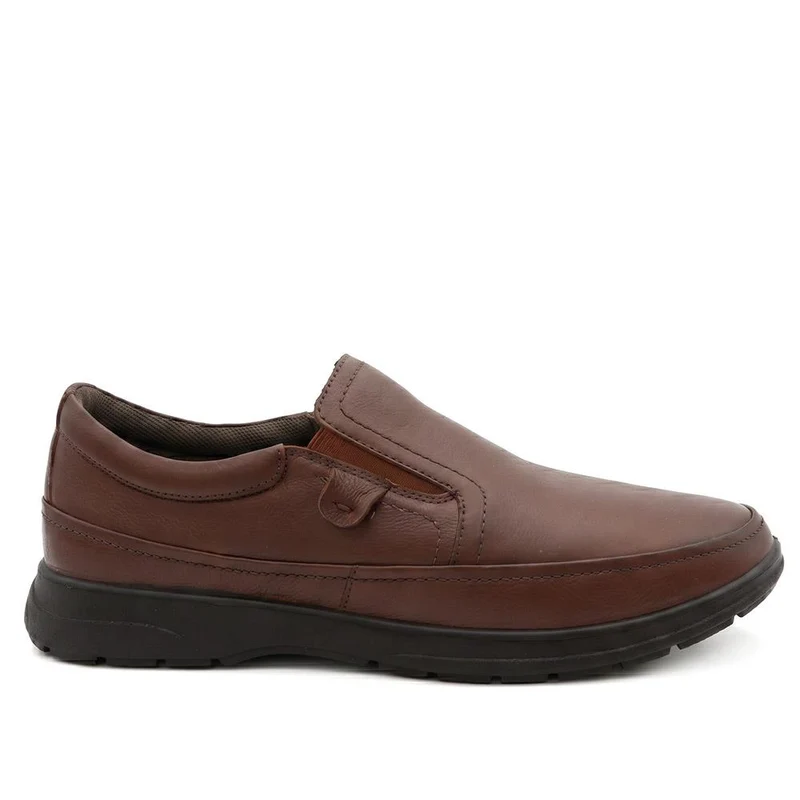 Wide Fit Leather Elastic Fit Slip On Shoes - PADDDIN44007 / 330 099 - Brown