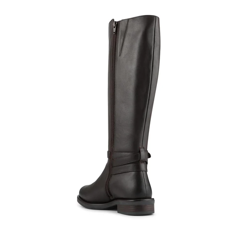 Wide Fit Leather Long Boots With Buckle Detail - PRFEM42014 / 328 626 - Chocolate