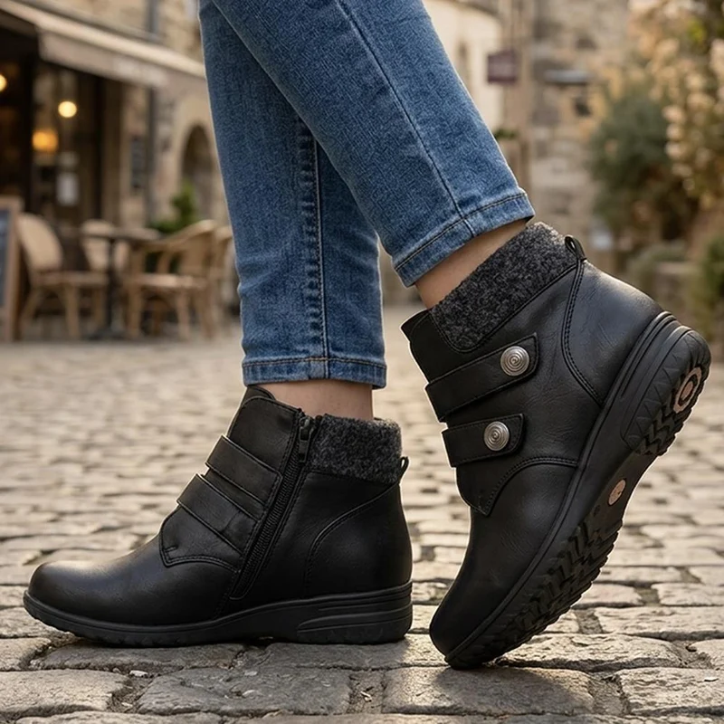 Dual Adjustable Fasten Ankle Boots - WBINS44067 / 329 963 - Black