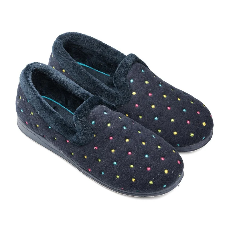 Padders Ladies Slippers 2E Fit Vulcanised - REPOSE - Repose / null - Navy Woven Spot