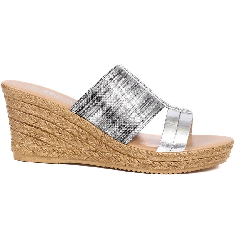 Metallic Wedge Espadrilles - CLUBS37003 / 323 836 - Silver