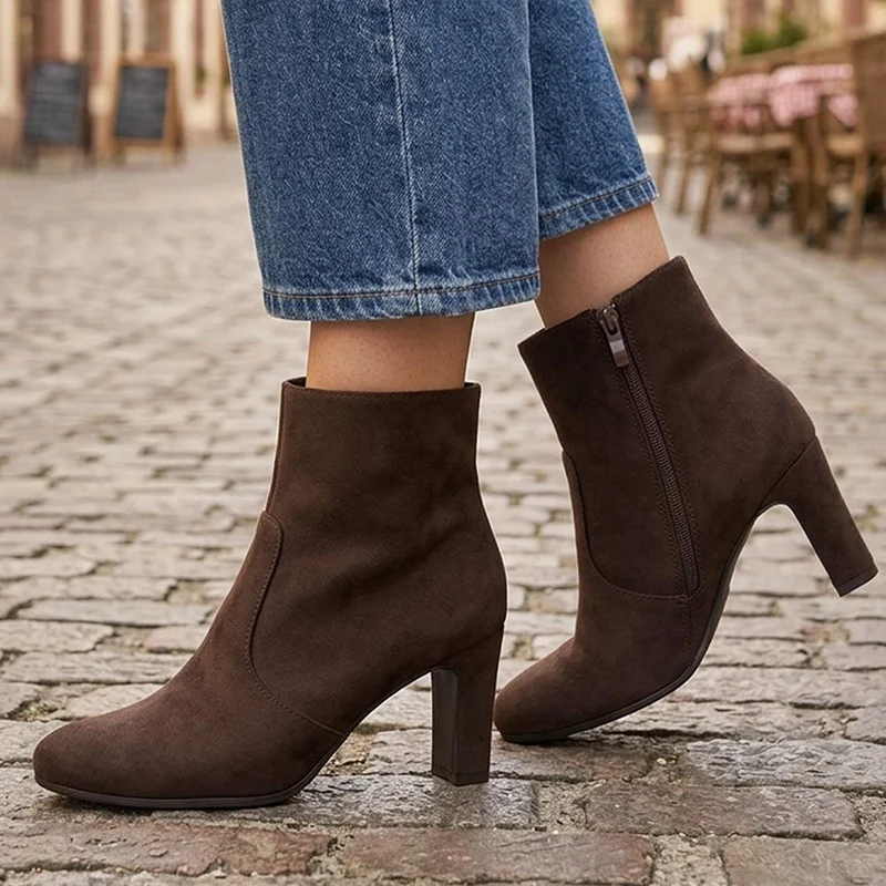 Block Heeled Ankle Boots - SANYI40027 / 325 986 - Brown