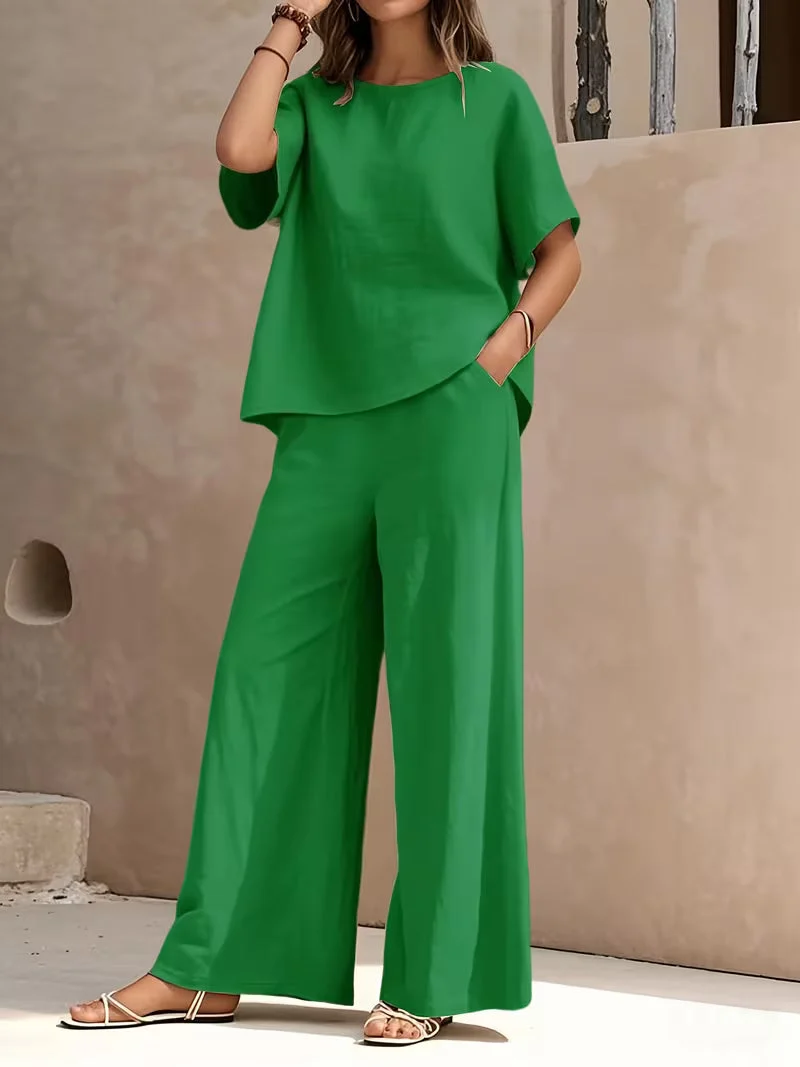 Josy – Set Aus Kurzärmeliger Bluse Und Hose mit Weitem Bein