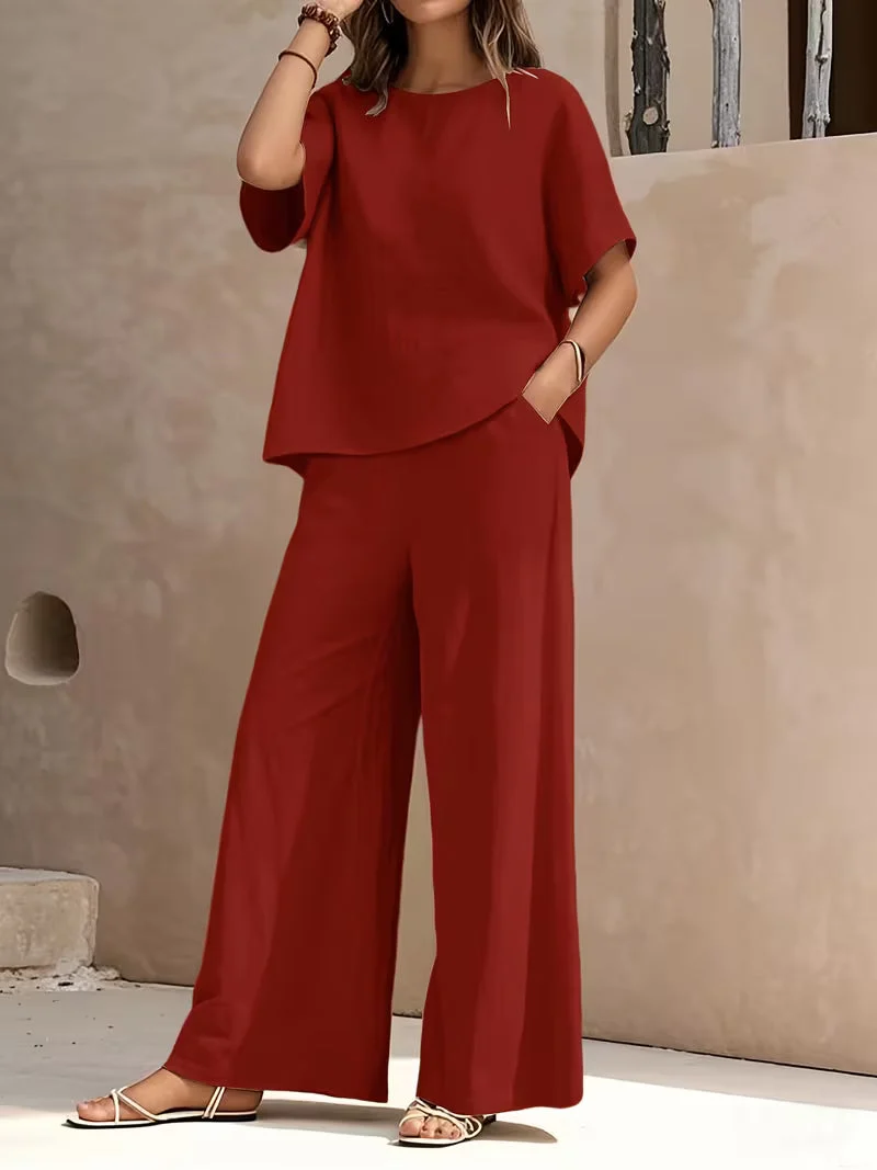 Josy – Set Aus Kurzärmeliger Bluse Und Hose mit Weitem Bein