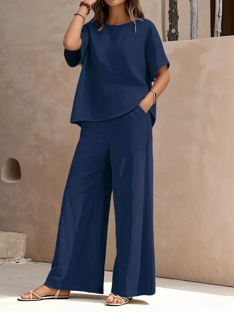 Josy – Set Aus Kurzärmeliger Bluse Und Hose mit Weitem Bein