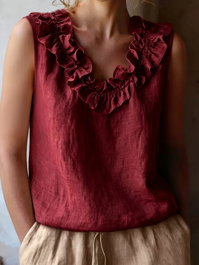 Safiya – Ärmellose Bluse MIT Rüschen Am Ausschnitt