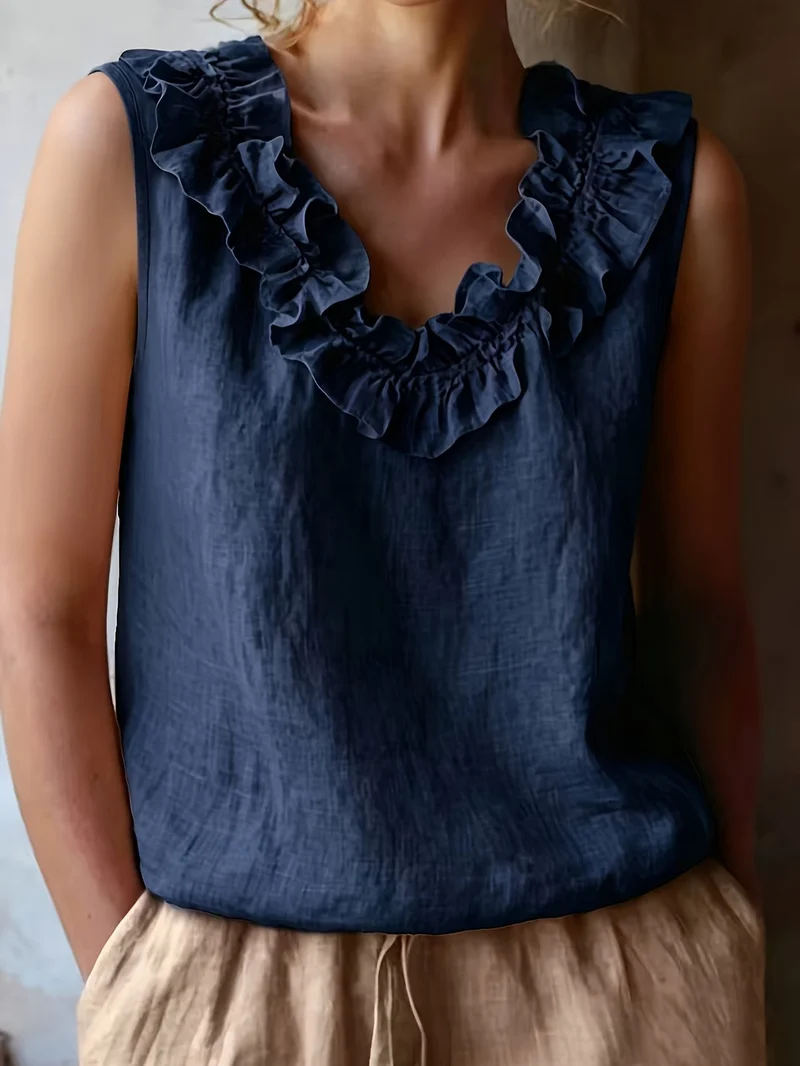 Safiya – Ärmellose Bluse MIT Rüschen Am Ausschnitt