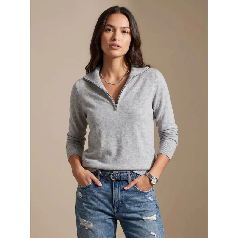 Catrina | Damen Pullover mit Kragen und Halb Zip