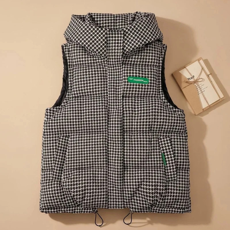 Eleni | Damen Steppweste mit Kapuze und Print