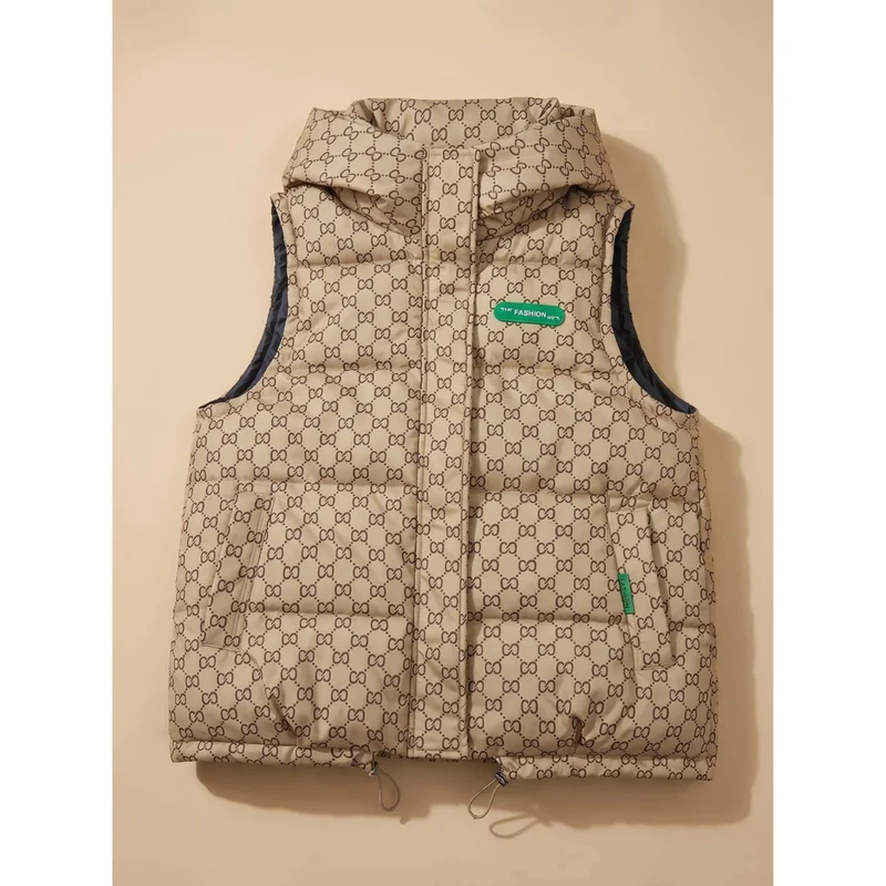 Eleni | Damen Steppweste mit Kapuze und Print