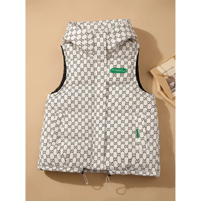 Eleni | Damen Steppweste mit Kapuze und Print