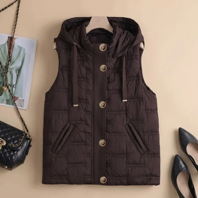 Sarina | Damen Steppweste mit Kapuze und Taschen