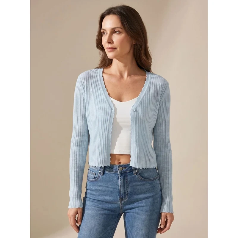 Doreen | Damen Leichte Strickjacke mit V Ausschnitt und Knöpfen