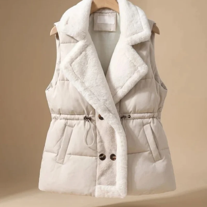 Asya | Damen Steppweste mit Fell Kragen und Taschen