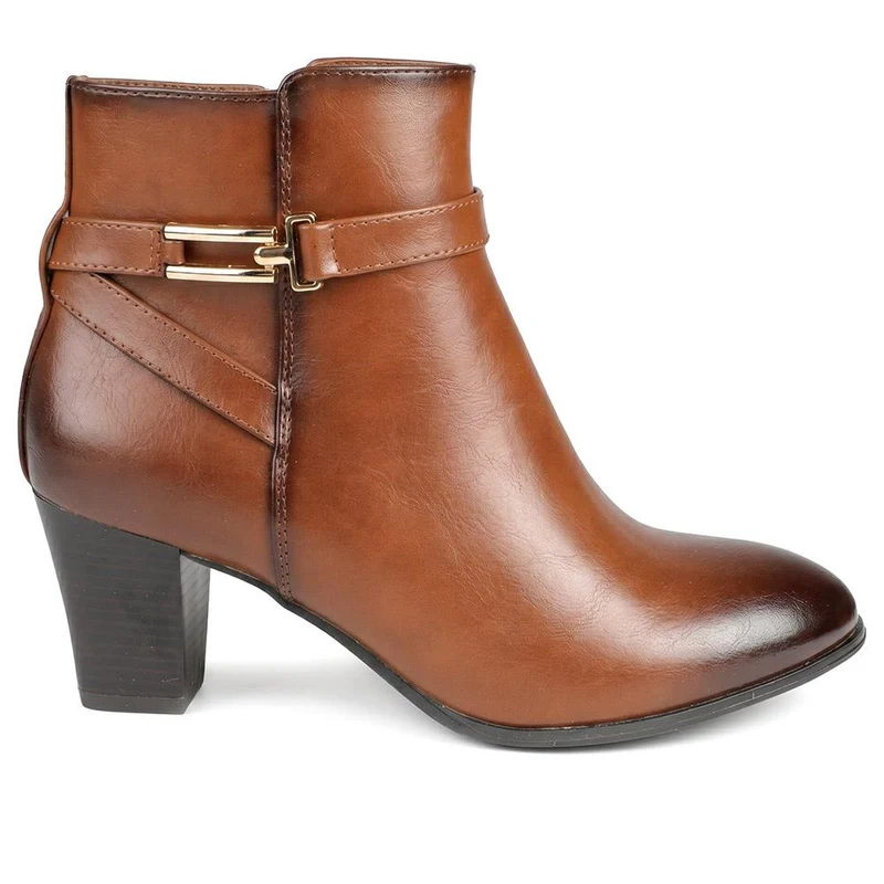 Smart Block Heel Ankle Boots With Buckle Detail - SANYI44002 / 330 000 - Tan